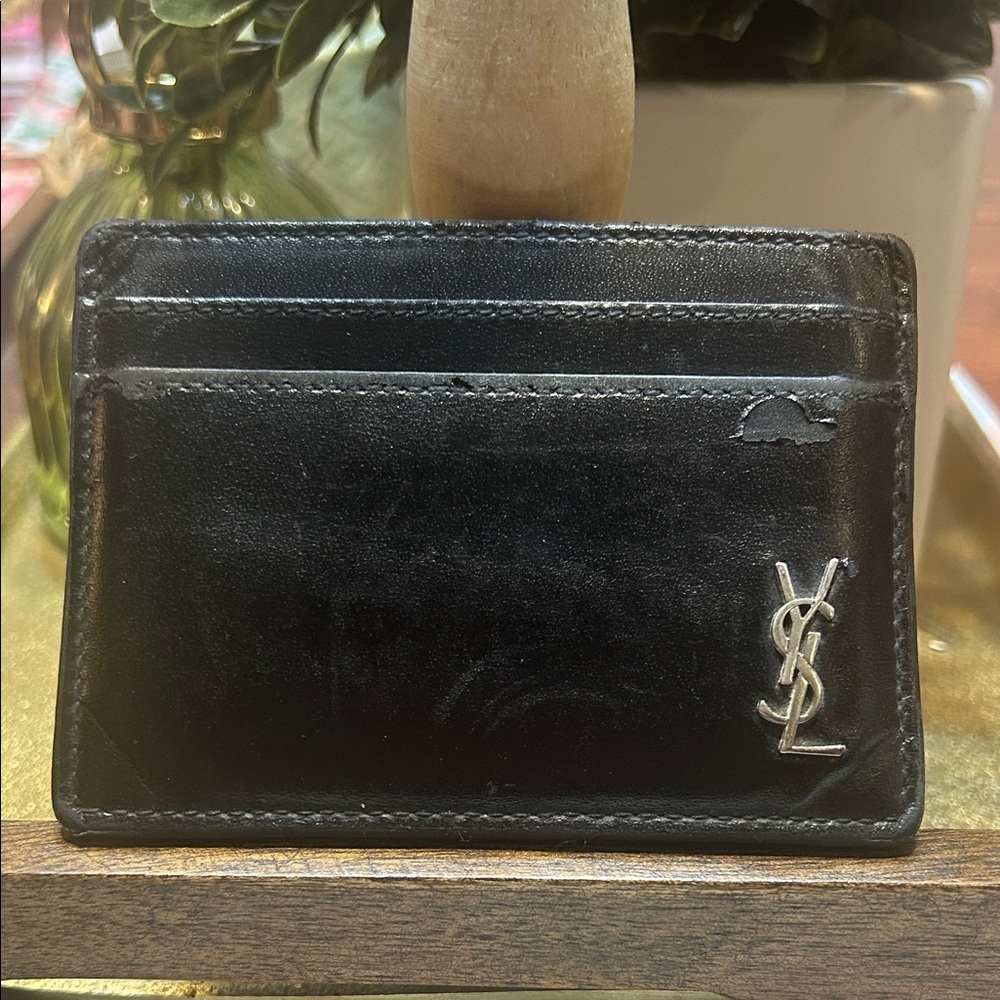 Yves Saint Laurent Black Card Holder with Silver Logo *READ*